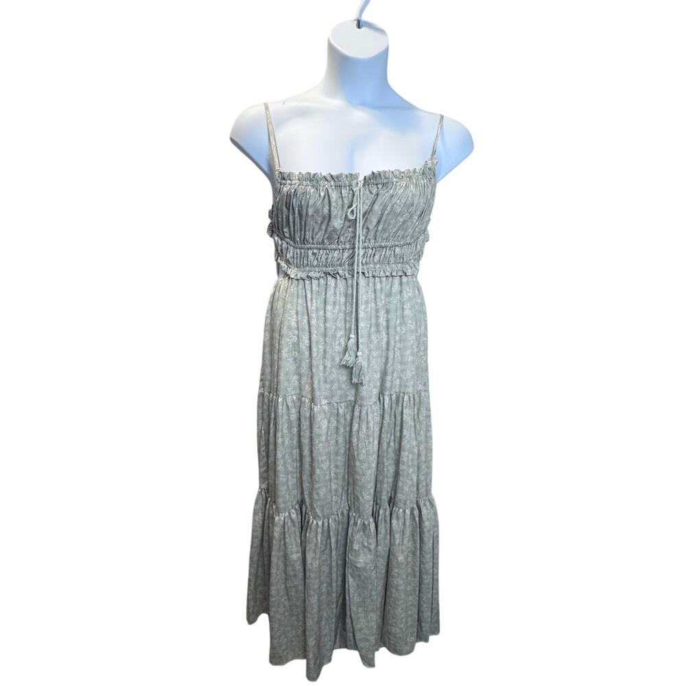Lulus Simpler Times Sage Green Floral Tiered Maxi Dress Prairie Boho Feminine S